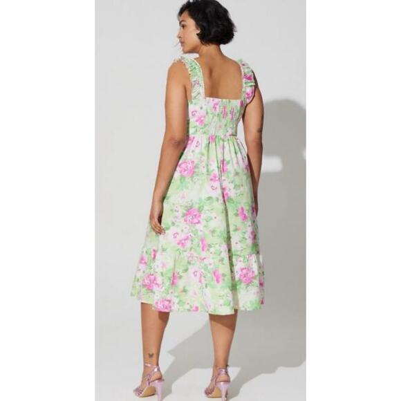 Torrid Mini Poplin Floral Tiered Ruffle Strap Dress Green Romantic Women's 4X - Picture 3 of 13